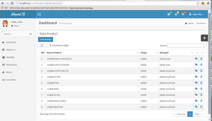 Analysis dan Development Website E-Commerce dengan Codeigniter, Bootstrap dan AdminLTE