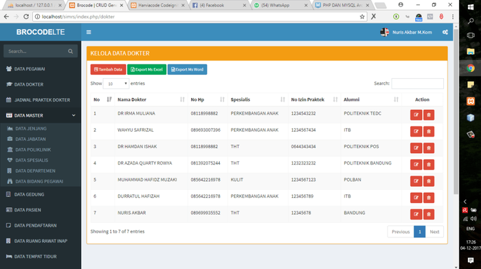 Membangun Sistem Informasi Rumah Sakit Dengan Codeigniter Mysql dan Ajax