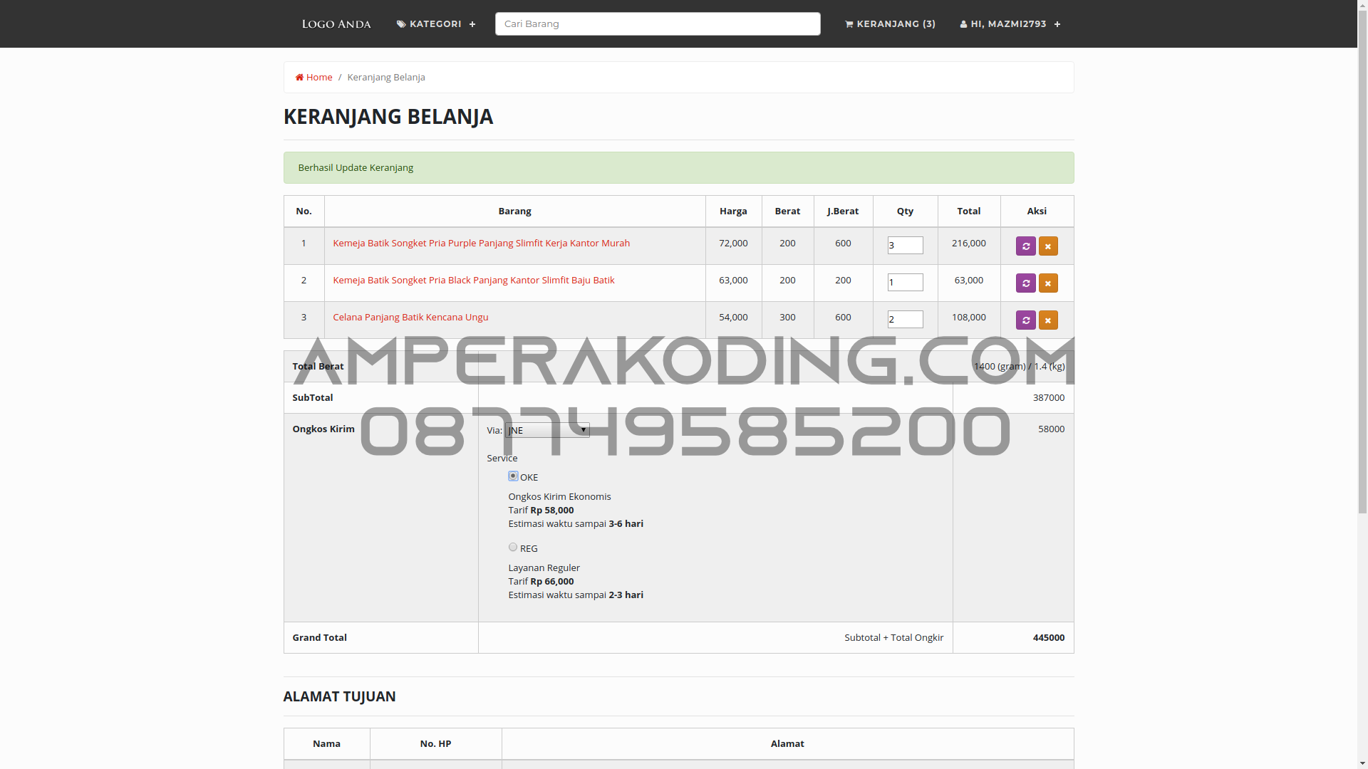 Membuat Website Ecommerce Professional dengan Codeigniter 3, Bootstrap 4, PHP 7, IonAuth 2 dan API Rajaongkir